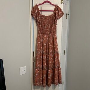 Max Studio Floral Smocked Maxi Dress - Terracotta